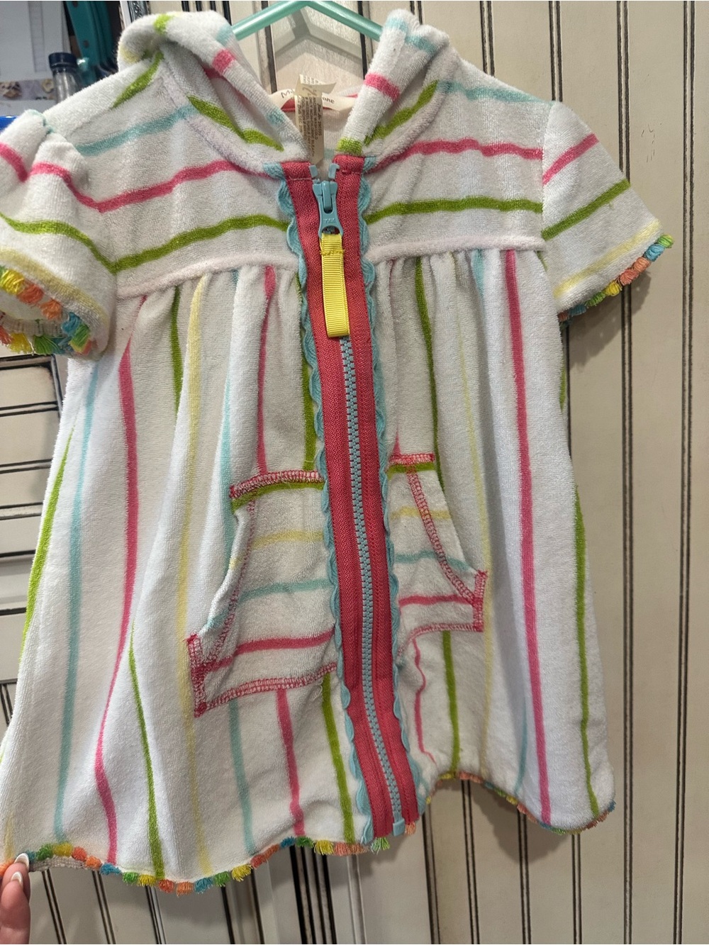 Matilda Jane Pastel Stripe Hooded Terry Romper - Pink, Aqua, Lime